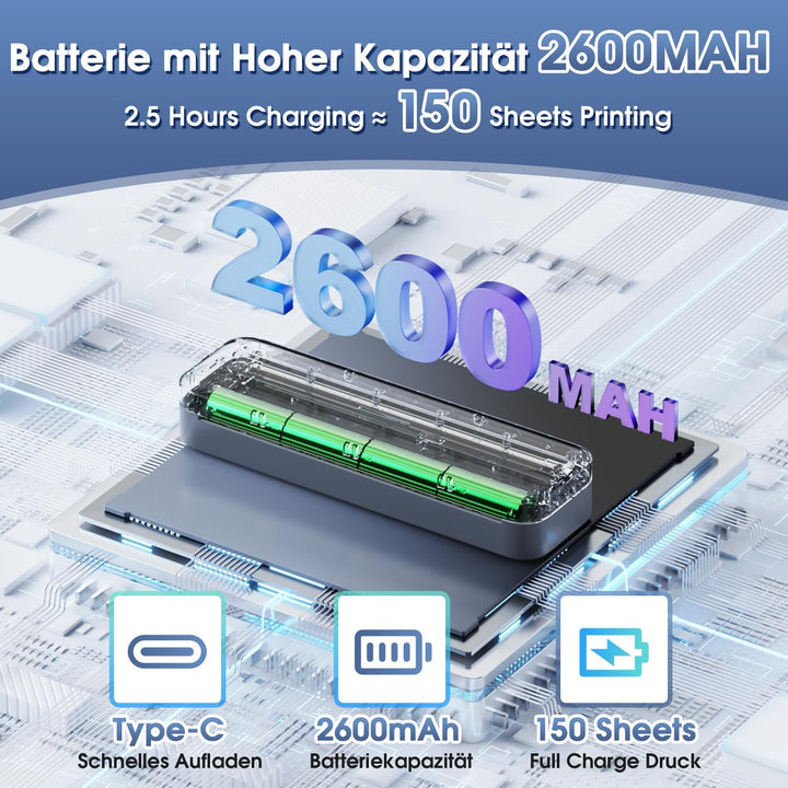 ASprink Mobiler Drucker Bluetooth, Thermodrucker A4 M832 Tragbarer Drucker Nur Thermopapier, 300DPI