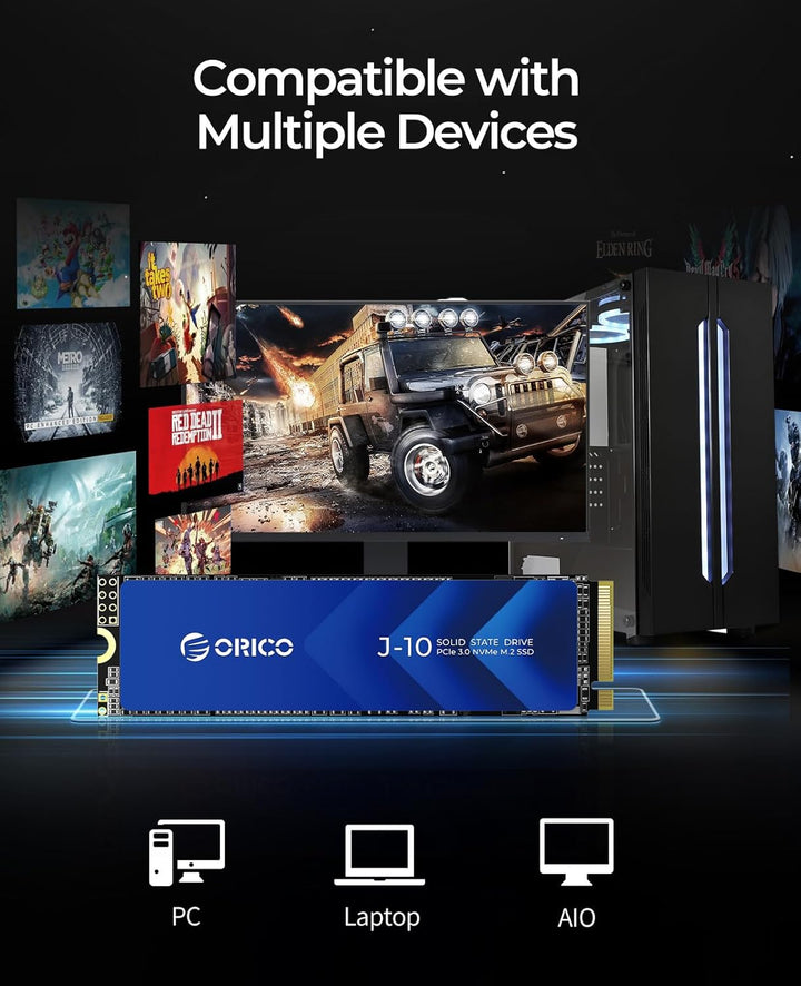 ORICO NVMe M.2 SSD 256G PCIe Gen3.0x4 2280, 3D NAND Interne SSD mit Kühlkörper, bis zu 1800 MB/s, In