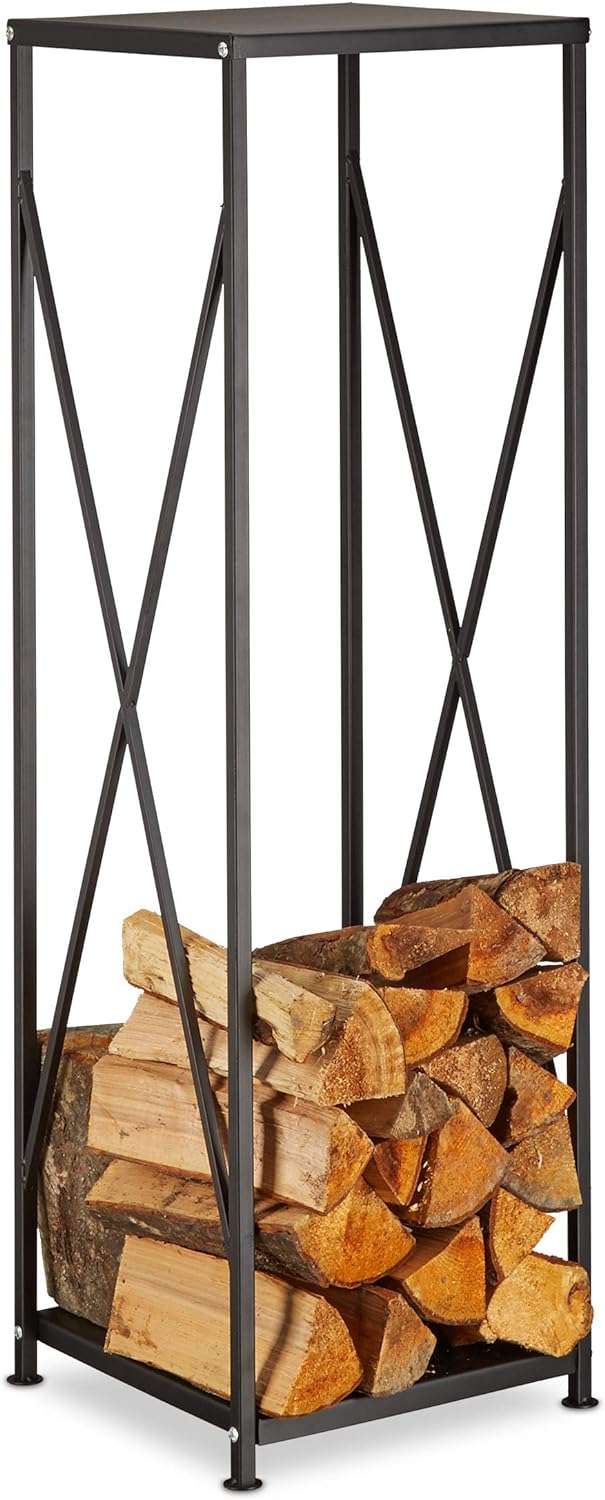 Relaxdays Kaminholzregal aus Stahl, pulverbeschichtetes Brennholzregal, Kaminholzständer HBT 111x34x