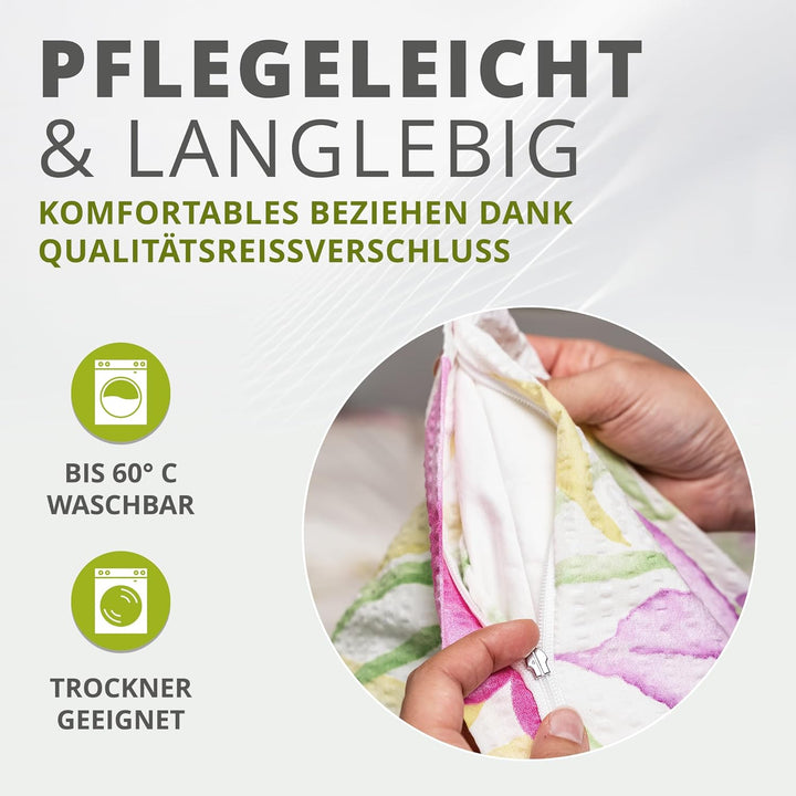 Seersucker Bettwäsche Set Blumenwiese – 135x200 cm Bettbezug + 80x80 cm Kissenbezug – 100% Baumwolle