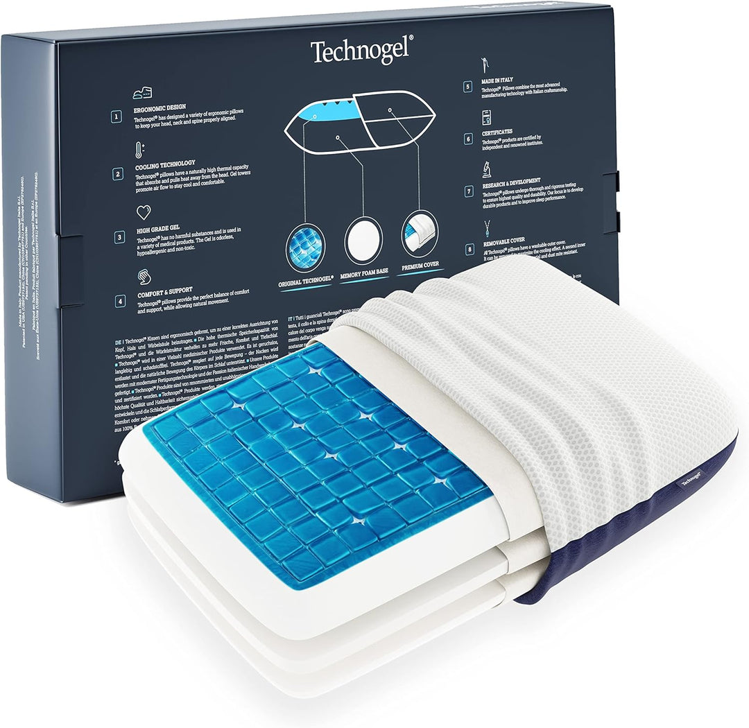 Technogel® New Adjustable Deluxe höhenverstellbares kühlendes Nackenstützkissen mit Gel –Patentiert,
