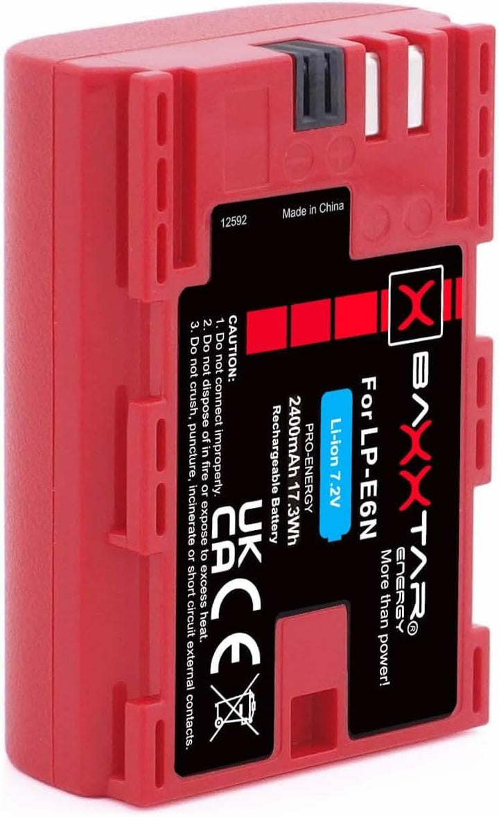 Baxxtar Pro LP-E6N 2040mAh Kamera-Akku Pack mit Ladegerät 18602 (USB Dual LCD) kompatibel mit Canon