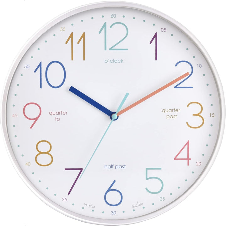 Acctim Afia Teaching Kinder-Wanduhr, kein Ticken, Quarz, vierteljährlich, 30 cm, Weiss