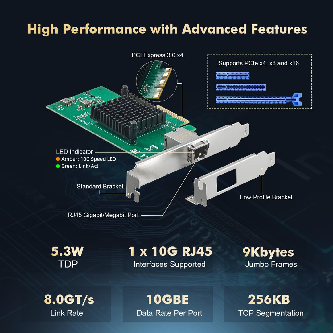 Binardat 10G Ethernet PCIe Netzwerk Adapter, AQUANTIA AQC107 Chip LAN Controller, 10G/5G/2.5G/1G/100