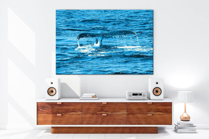 deyoli Schwanzflosse eines Wales Format 80x60 Effekt: Monocrome Blau als Leinwandbild, Motiv fertig