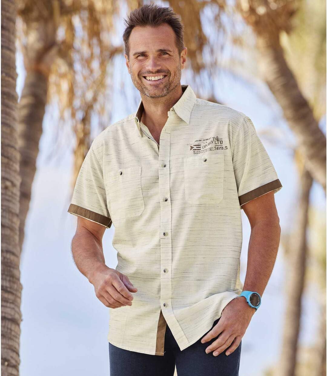 ATLAS FOR MEN - Herrenhemd - Kurze Ärmel - Verfügbar in grossen Grössen von M bis 5XL 4XL Beige, 4XL