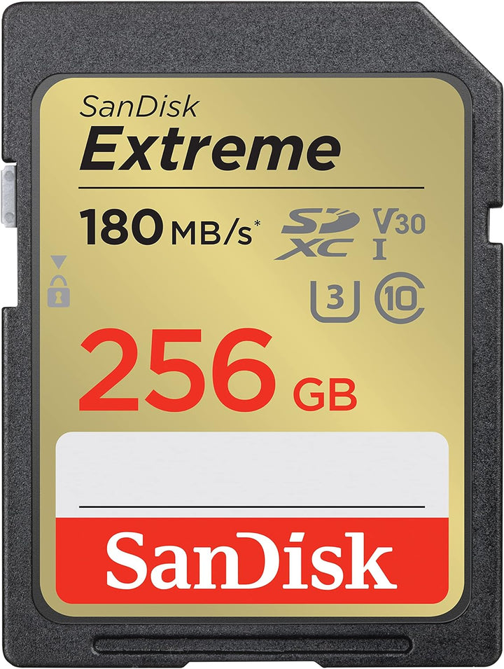 SanDisk Extreme SDXC UHS-I Speicherkarte 256 GB (V30, 180 MB/s Übertragung, U3, 4K UHD Videos, SanDi
