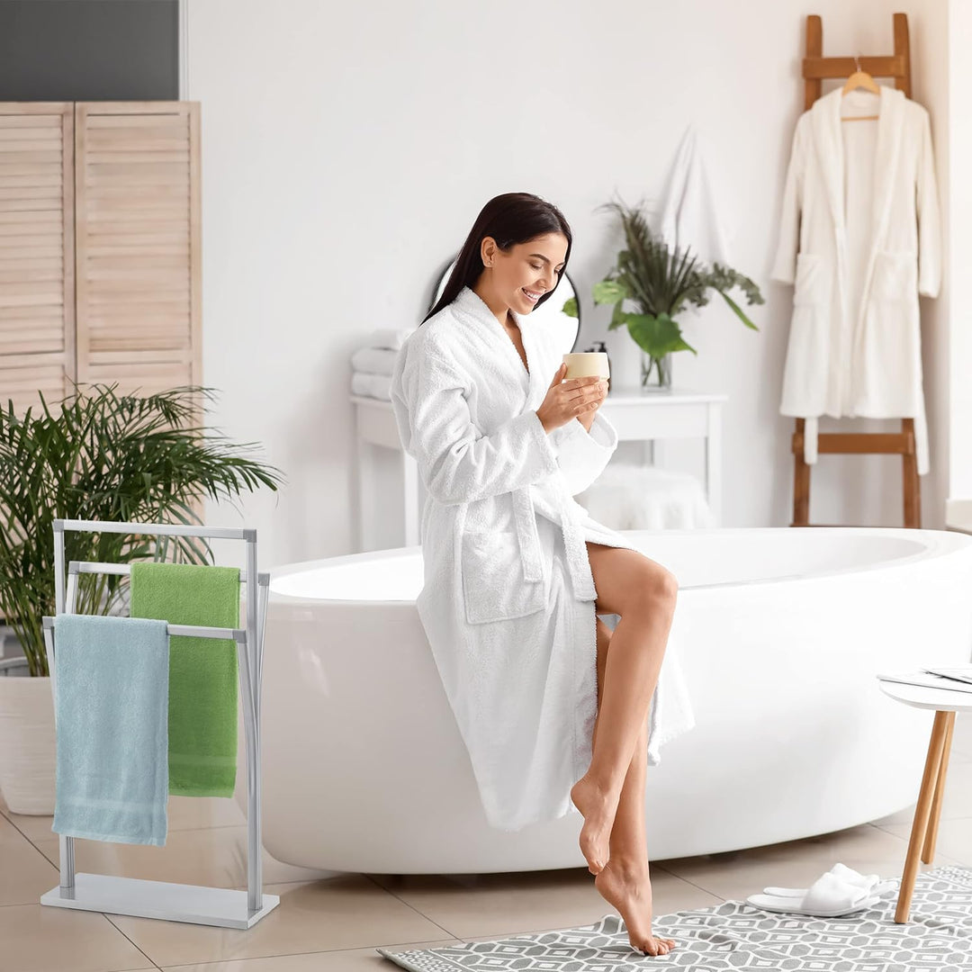 Relaxdays Handtuchständer dreiarmig, Handtuchhalter, HBT: 86,5 x 50 x 20 cm, Duschtuchhalter, für Ba