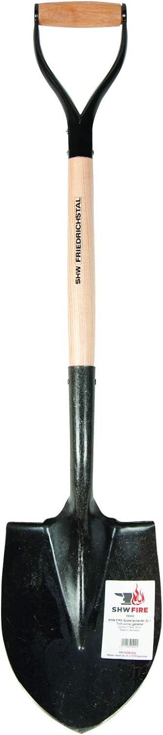 SHW-FIRE Stahlspatenschaufel mit 75cm Holzstiel und sicherem Trittschutz für Gärtnerarbeiten Stiellä