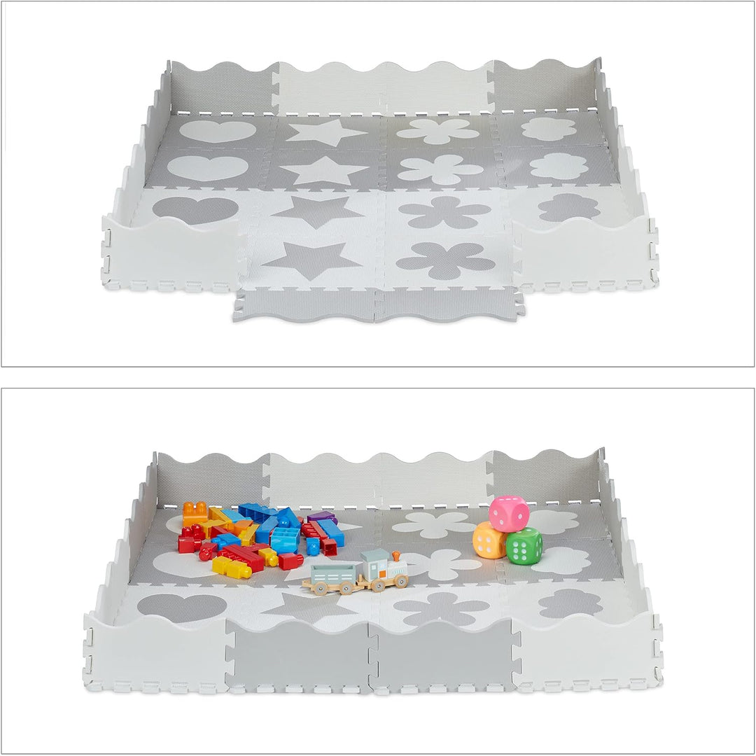Relaxdays Puzzlematte 52-teilig, EVA Schaumstoff, schadstofffrei, 1,4 m², Spielmatte mit Rand, versc