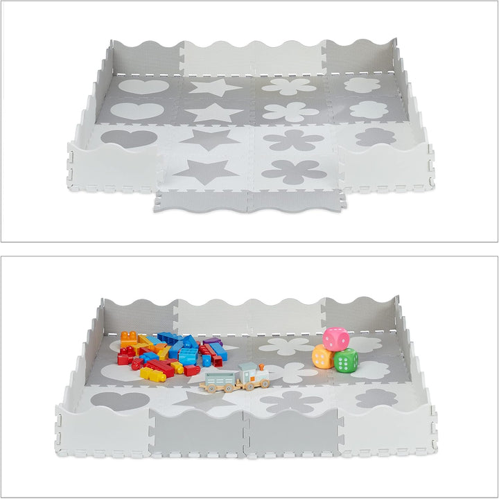 Relaxdays Puzzlematte 52-teilig, EVA Schaumstoff, schadstofffrei, 1,4 m², Spielmatte mit Rand, versc