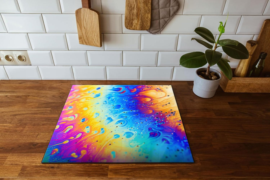 Bunte Farben Herdabdeckplatte & Spritzschutz aus Echtglas | Für Herd-Kochfelder | 60x52 cm