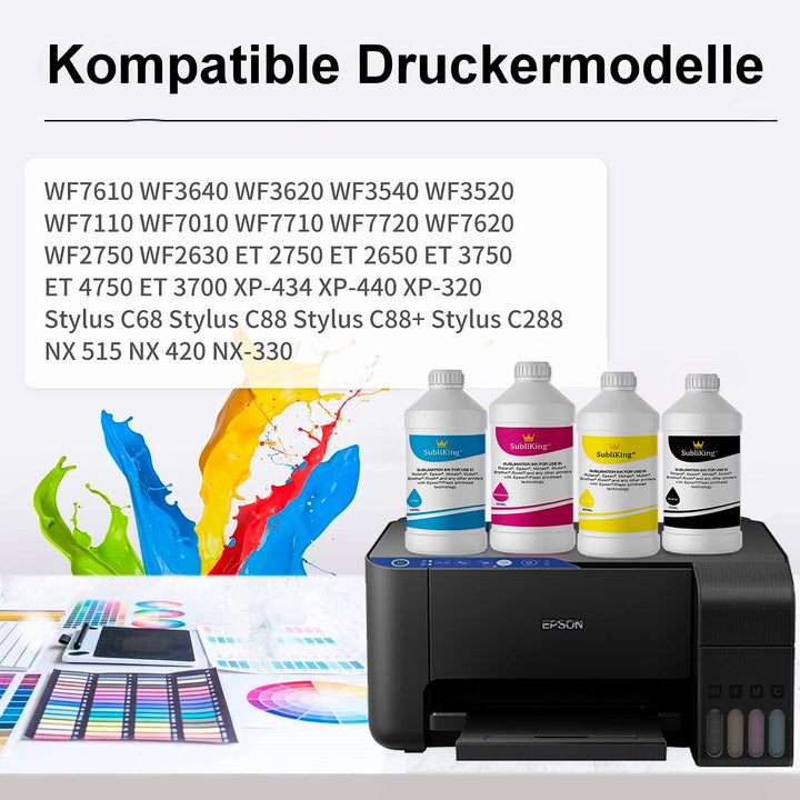 4X 250ml SubliKing® Sublimationstinte (CMYK-Set) für