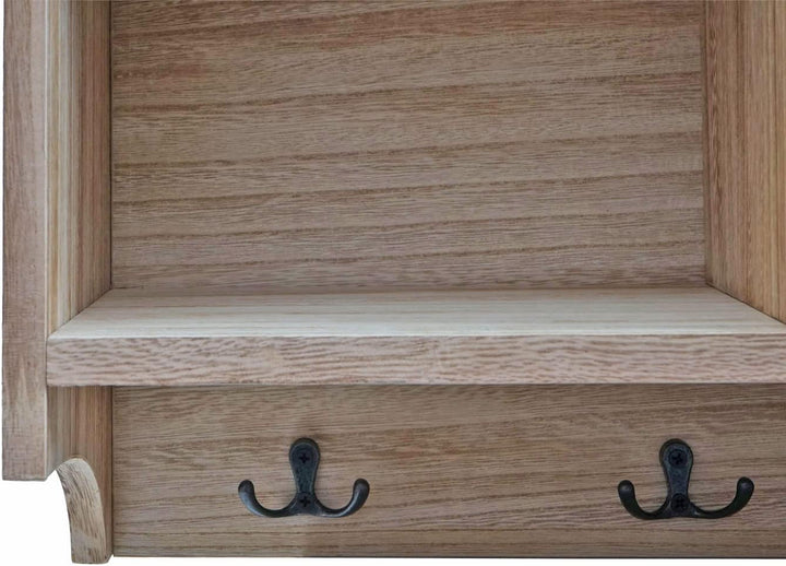 Mendler Wandregal HWC-K49, Garderobe Wandgarderobe Regal, 3 Staufächer 5 Haken 30x80x20cm Holz - nat