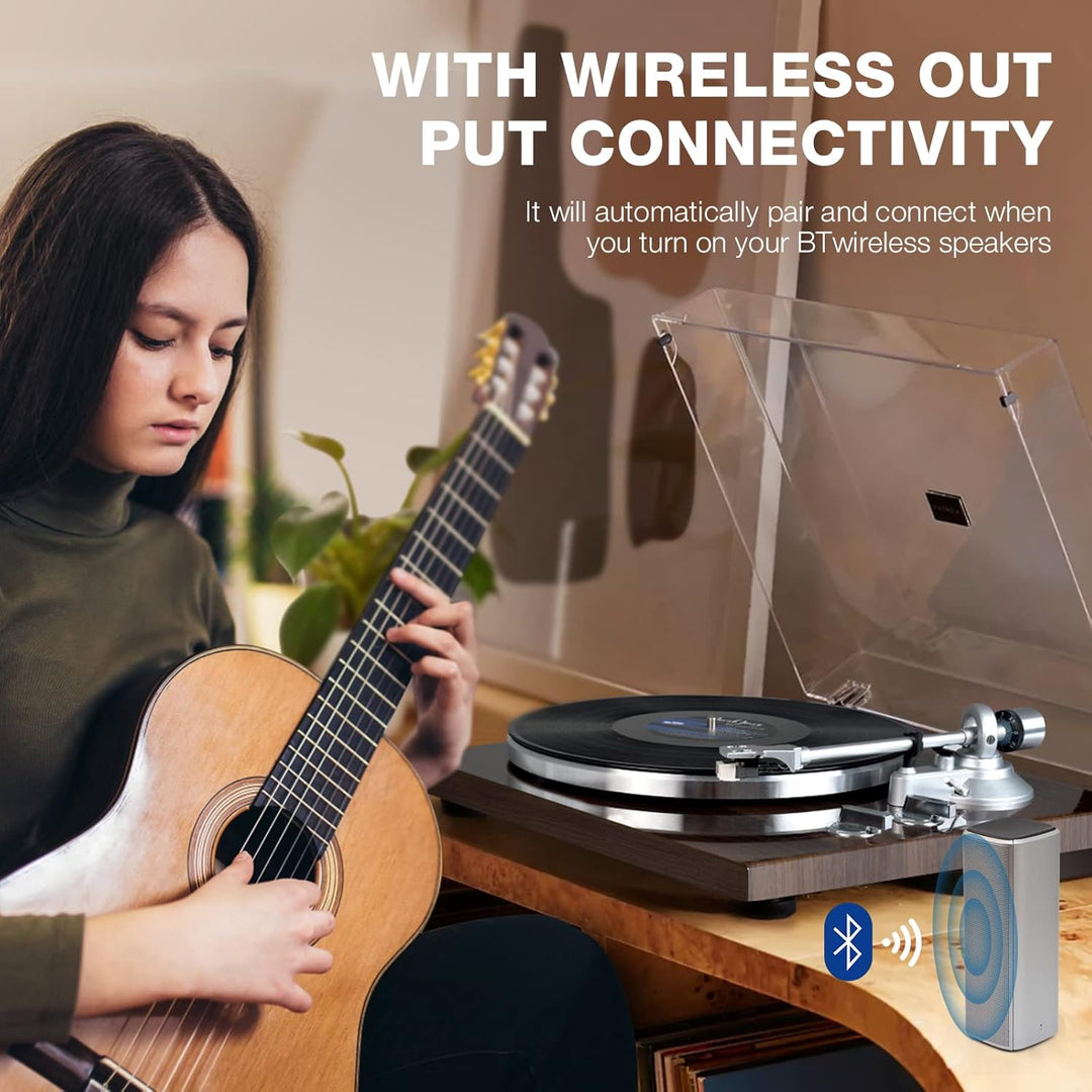 Plattenspieler Bluetooth mit Riemenantrieb Vinyl-Schallplattenspieler 33 oder 45 U/min mit Phono Vor