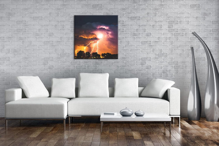 deyoli stürmische Blitze Format: 70x70 cm als Leinwandbild, Motiv fertig gerahmt auf Echtholzrahmen,