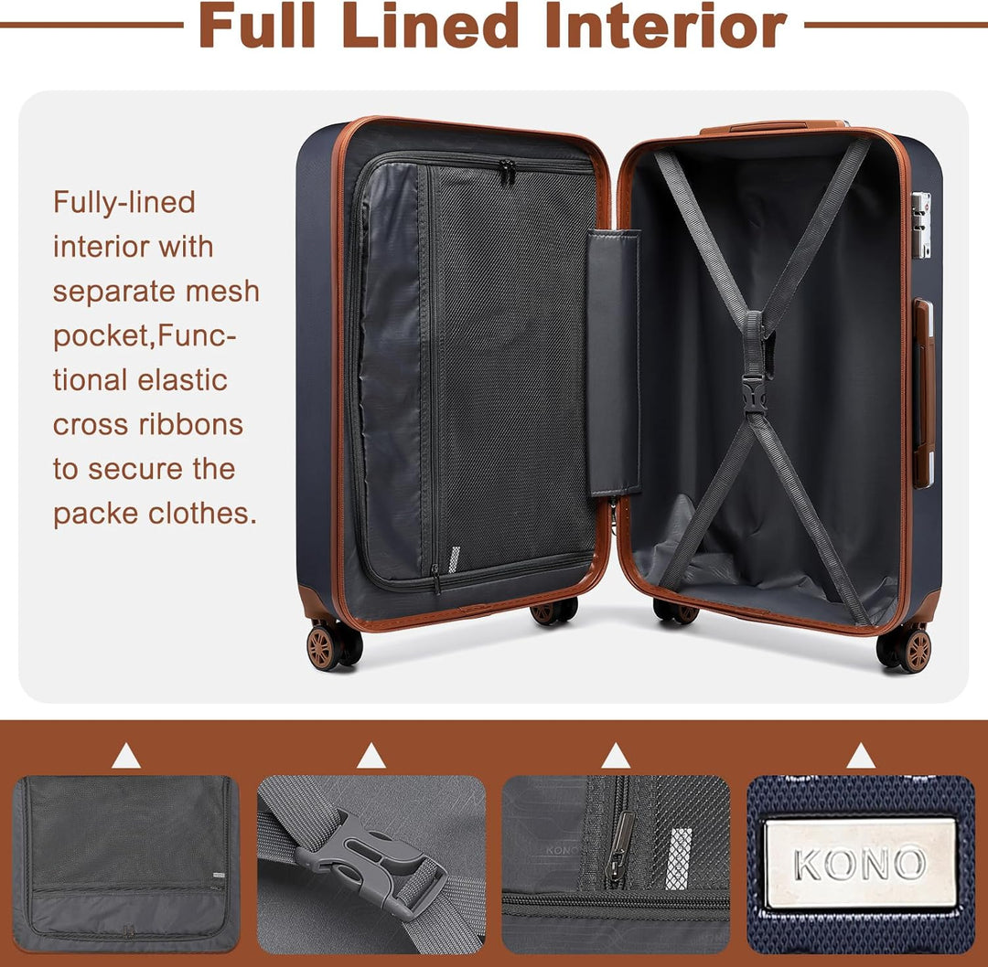 Kono Handgepäck Koffer Set mit Kosmetikkoffer Reisegepäck-Sets Beautycase Koffer Trolleys 100% ABS R