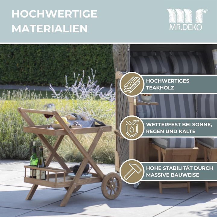 Mr. Deko Teak Servierwagen Chester - Teak - Dinett - Kaffee - Teewagen - Butler - Gartentisch - Outd