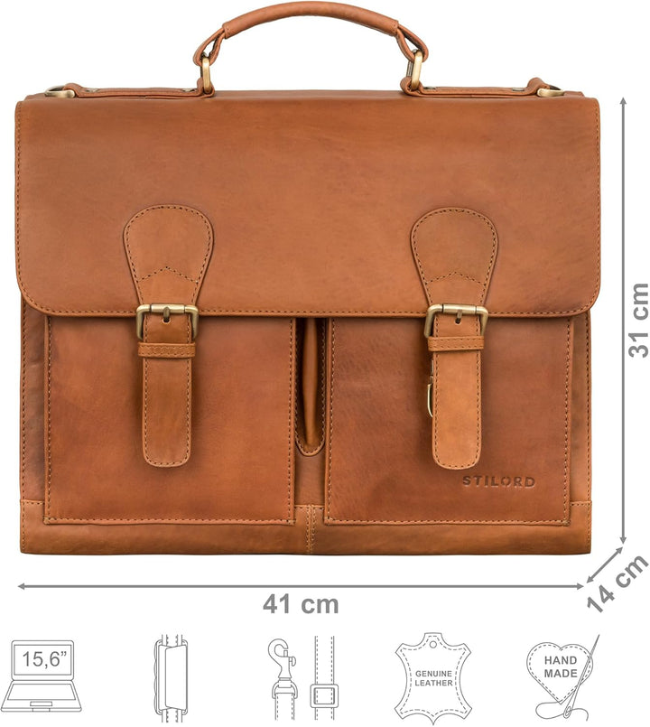 STILORD 'Ludger' Leder Laptop Tasche 15,6 Zoll für Damen und Herren Ordnertasche Echtleder Businesst