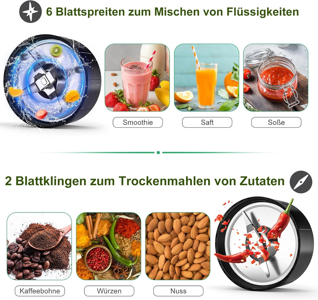 Rawhui Mixer Smoothie Maker to go, 2in1 Mini Mixer Küche zum Mahlen & Mixen, 800W Blender Elektrisch