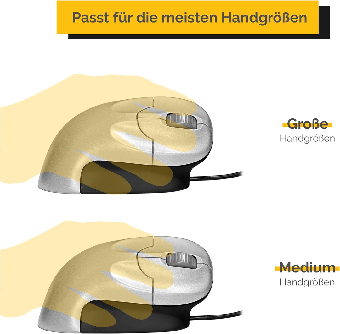 BakkerElkhuizen Grip Mouse Wireless, Ergonomische vertikale Maus, Rechtshänder, Kabellos, Silber/Sch