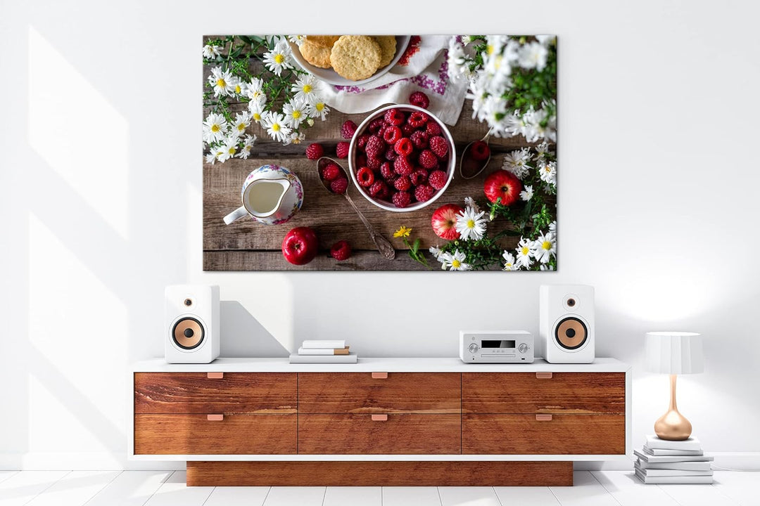 deyoli Reife Himbeeren Format: 80x60 als Leinwand, Motiv fertig gerahmt auf Echtholzrahmen, Hochwert