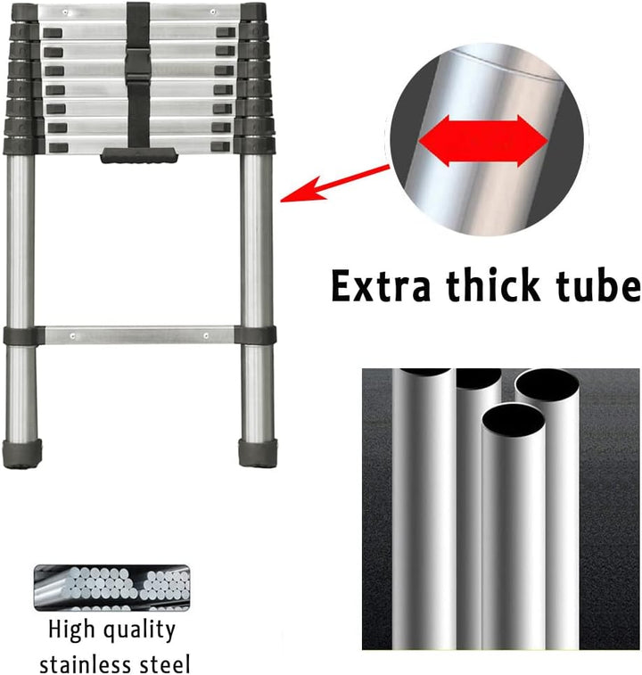2.6m Teleskopleiter aus hochwertigem Edelstahl, 9 Stufen Ausziehleiter Rutschfester Klappleiter Steh