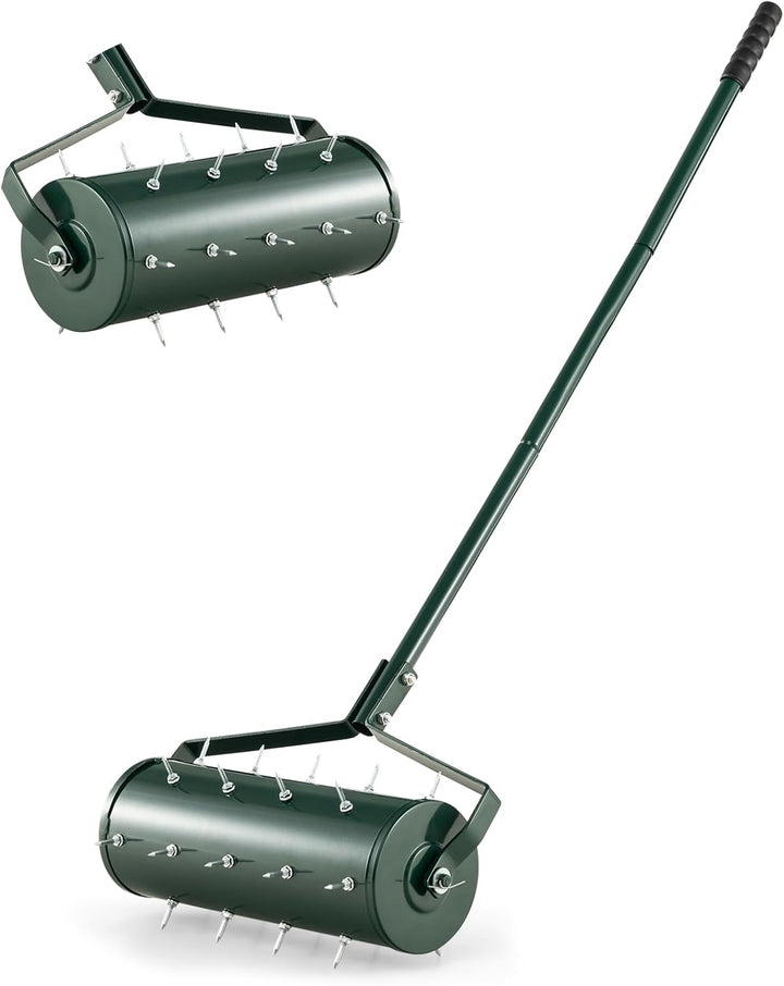 COSTWAY Rasenlüfter Walze manuell, 44 x 128 cm, Rasenrolle mit Stiel & Nägeln, Handvertikutierer rol