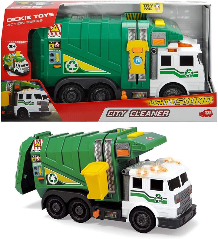 Dickie 203308378 Toys City Cleaner, Strassenfahrzeug, Strassenreinigung, Müllauto, batteriebetrieben