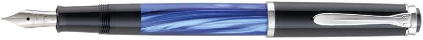 Pelikan 801874 Kolbenfüllhalter M205 Blau-Marmoriert, Feder M in Faltschachtel, Feder M