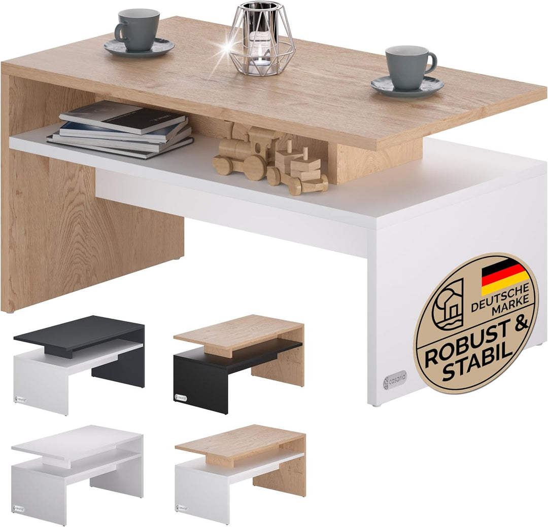 Casaria® Couchtisch mit Ablage Stauraum 92x51x48 cm Kratzfest Holz 50kg Belastbarkeit Modern Gross W