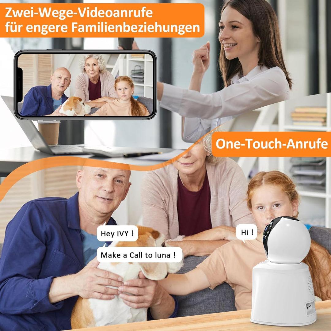 OKYUK Überwachungskamera Innen, 3MP Zwei Wege Video Innenkamera mit 2.8 Zoll Bildschirm, 2K Kamera Ü