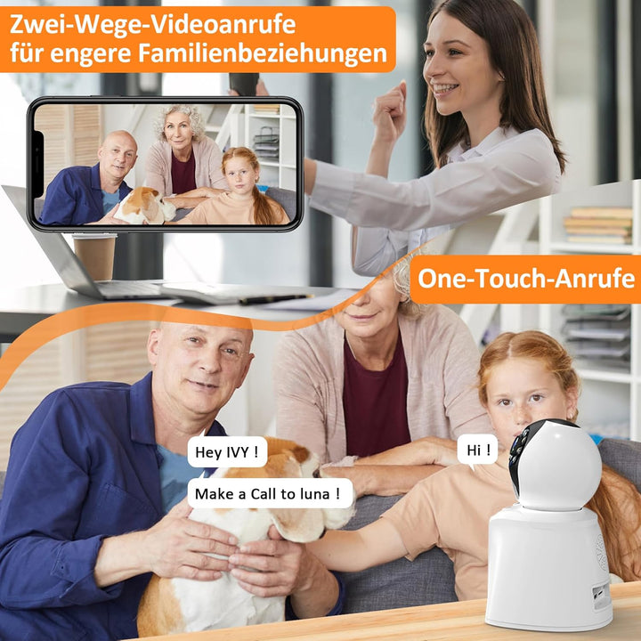 OKYUK Überwachungskamera Innen, 3MP Zwei Wege Video Innenkamera mit 2.8 Zoll Bildschirm, 2K Kamera Ü