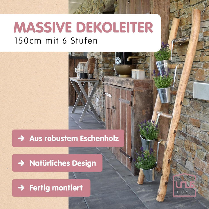 UNUS Dekoleiter Holzleiter Deko Leiter Wand Dekoration Handtuchhalter 150cm 6 Stufen Old Look Old Lo