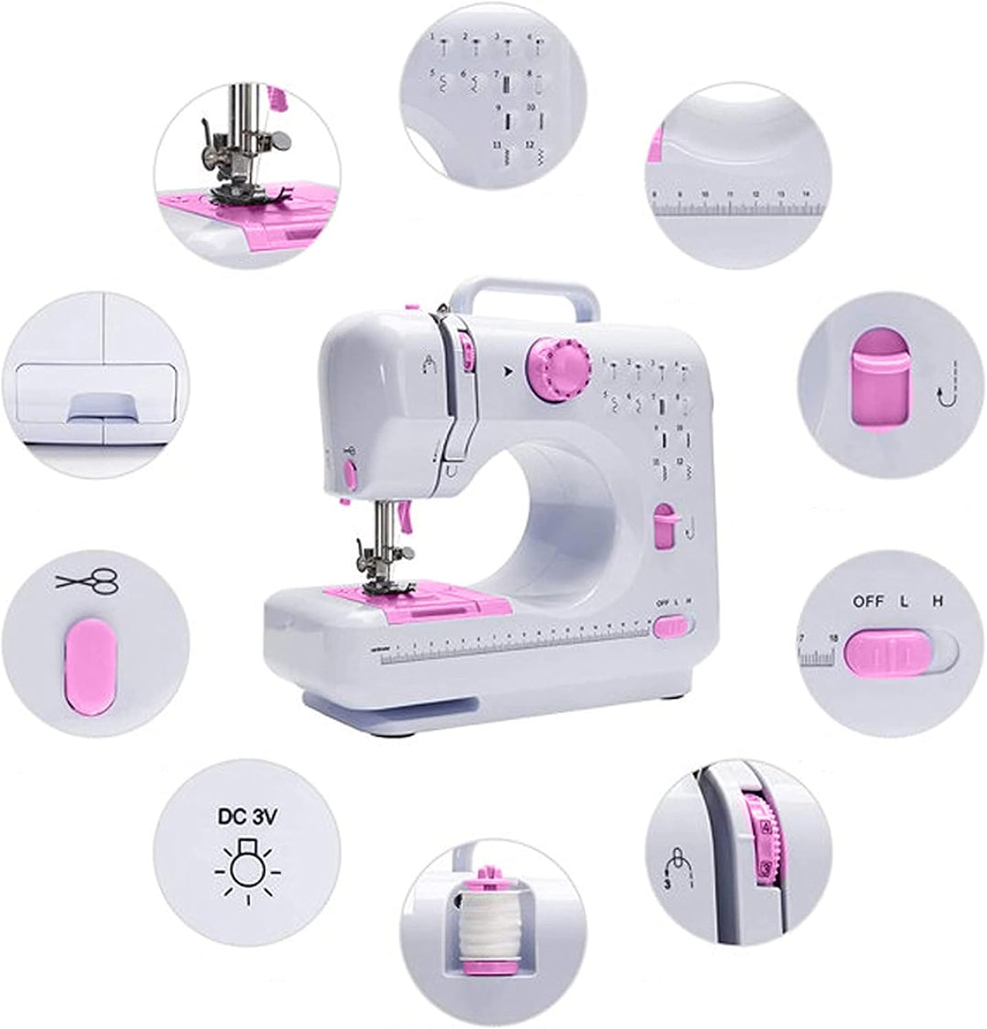 Retoo Nähmaschine Mini und LED Licht für Kinder und Anfänger 12 Stichmuster Elektronische Profi Haus