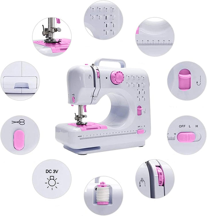 Retoo Nähmaschine Mini und LED Licht für Kinder und Anfänger 12 Stichmuster Elektronische Profi Haus