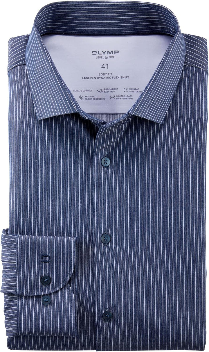 OLYMP Herren Businesshemd Langarm Level Five 24/Seven,Body fit,Modern Kent 37 Marine 18, 37 Marine 1