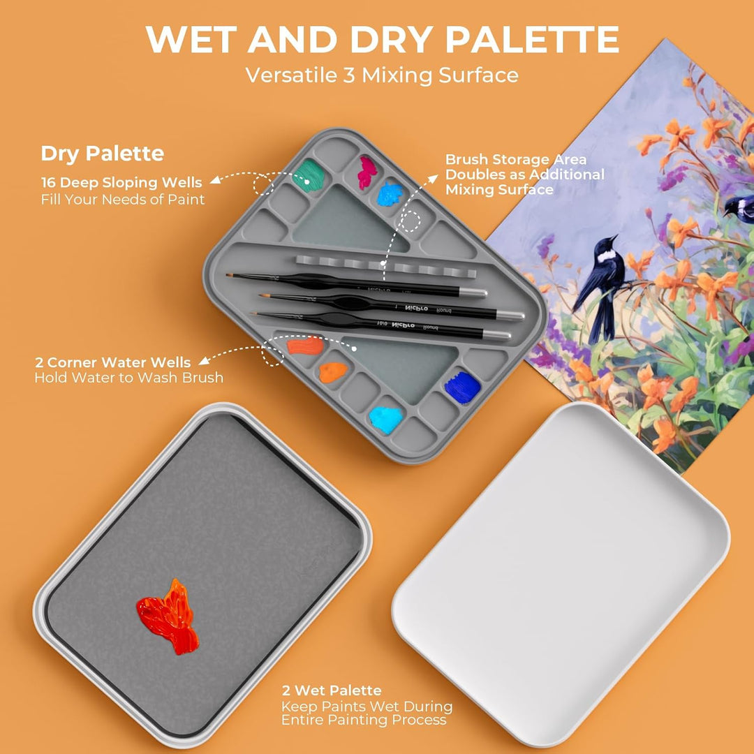 Nicpro Nasspalette für Malen Miniatur, Wet Palette 100 Stück Palettenpapier, 4 Stück Schwämmen, Pins