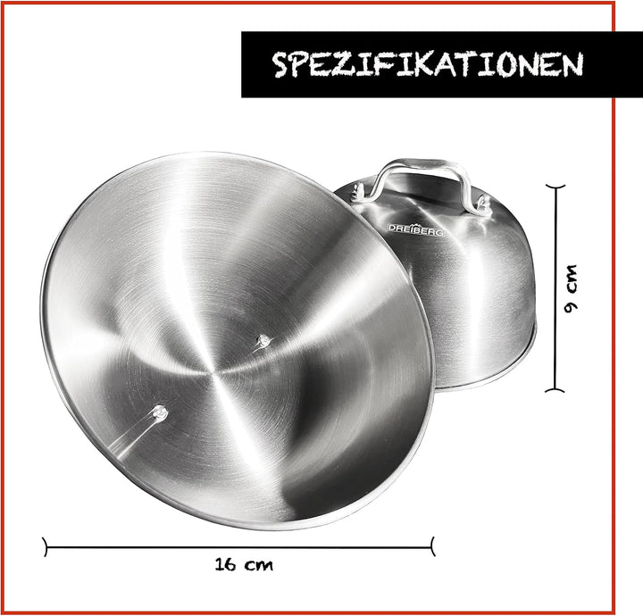 DREIBERG® Burgerglocke 2er Set – Edelstahl Schmelzglocke für Cheeseburger. Schmelz- und Abdeckhaube