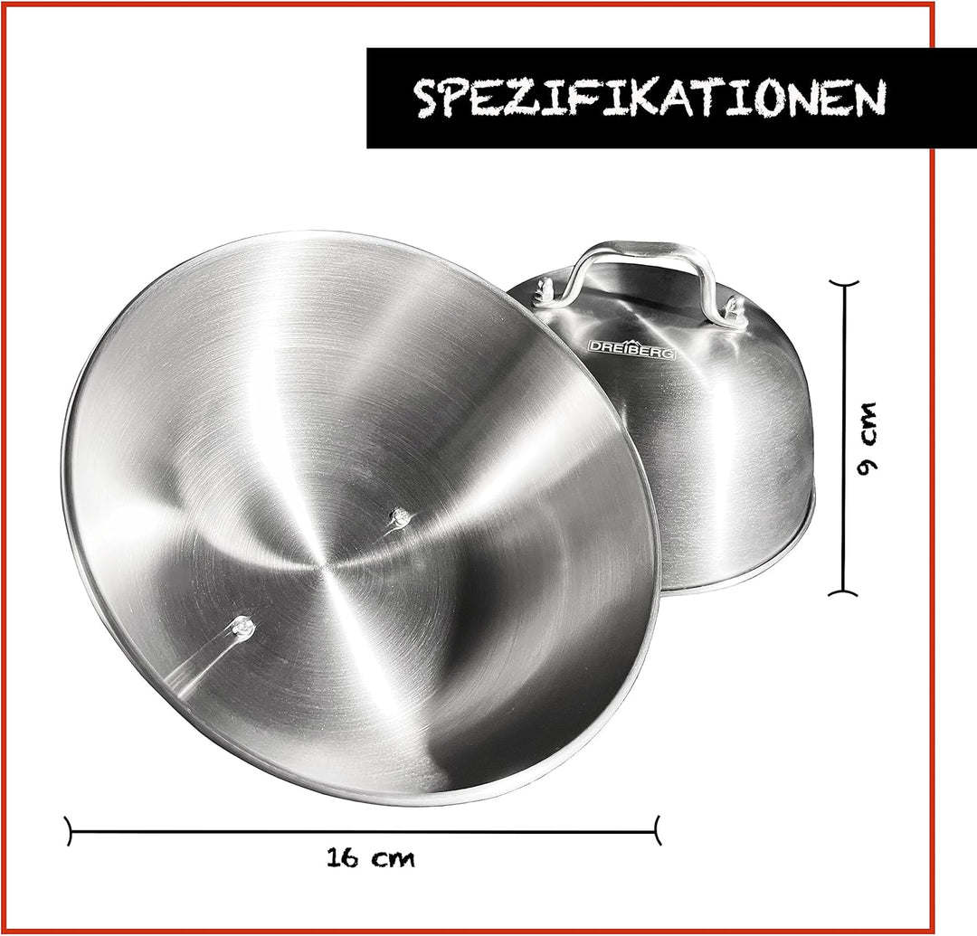 DREIBERG® Burgerglocke 2er Set – Edelstahl Schmelzglocke für Cheeseburger. Schmelz- und Abdeckhaube