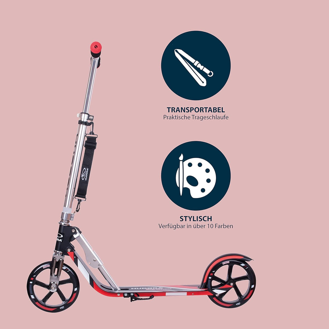 HUDORA BigWheel 205 Scooter - Stabiler Aluminium-Roller - Höhenjustierbarer & zusammenklappbarer Cit