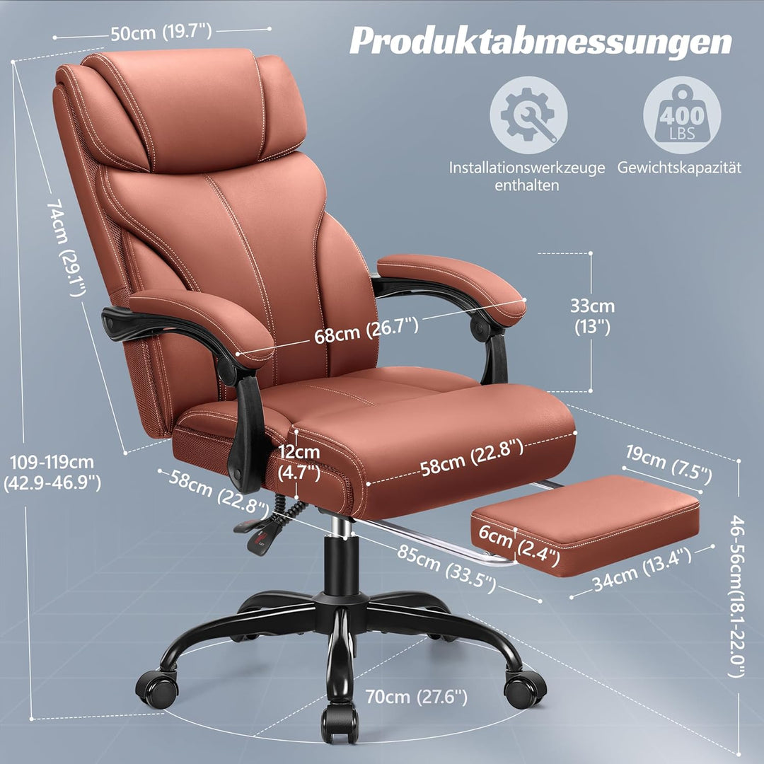 FelixKing Bürostuhl, Schreibtischstuhl Ergonomisch mit Fussstütze, Grosser und hoher Chefsessel, Wip