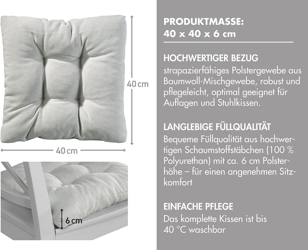 Traumnacht Stuhlkissen Cozy 4er Set, Bequeme Sitzkissen für Gartenstuhl, Küche oder Esszimmer, Indoo