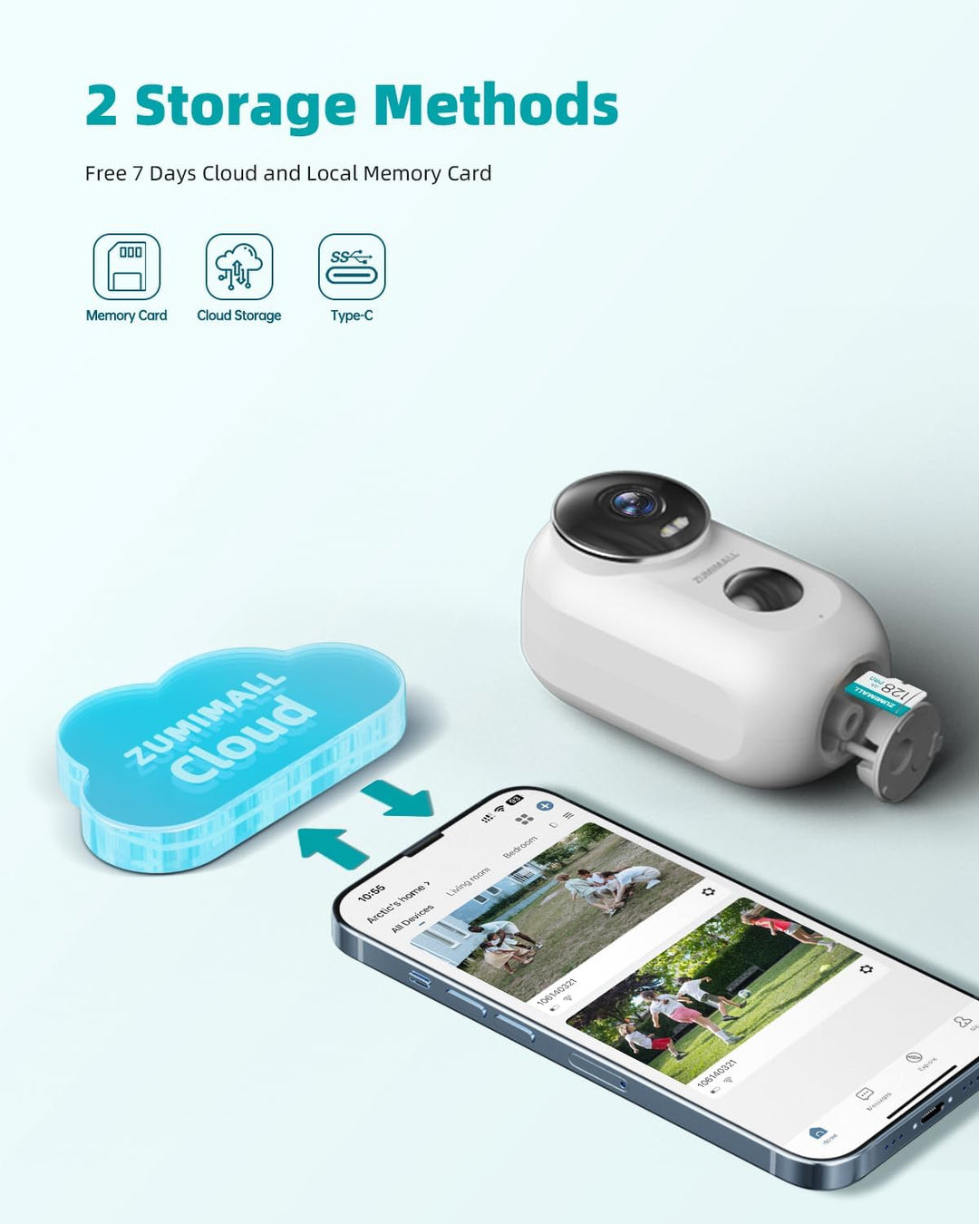 ZUMIMALL Überwachungskamera Aussen Akku, 2K Kabellose Outdoor WLAN IP Kamera mit PIR Bewegungsmelder