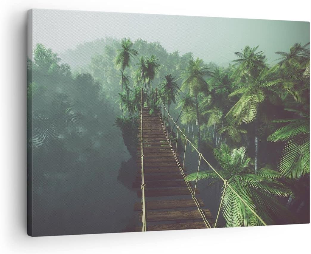 ARTTOR Bilder auf Leinwand Dschungel Palme Brücke Leinwandbild 70x50cm Wandbilder Dekoration Wohnzim