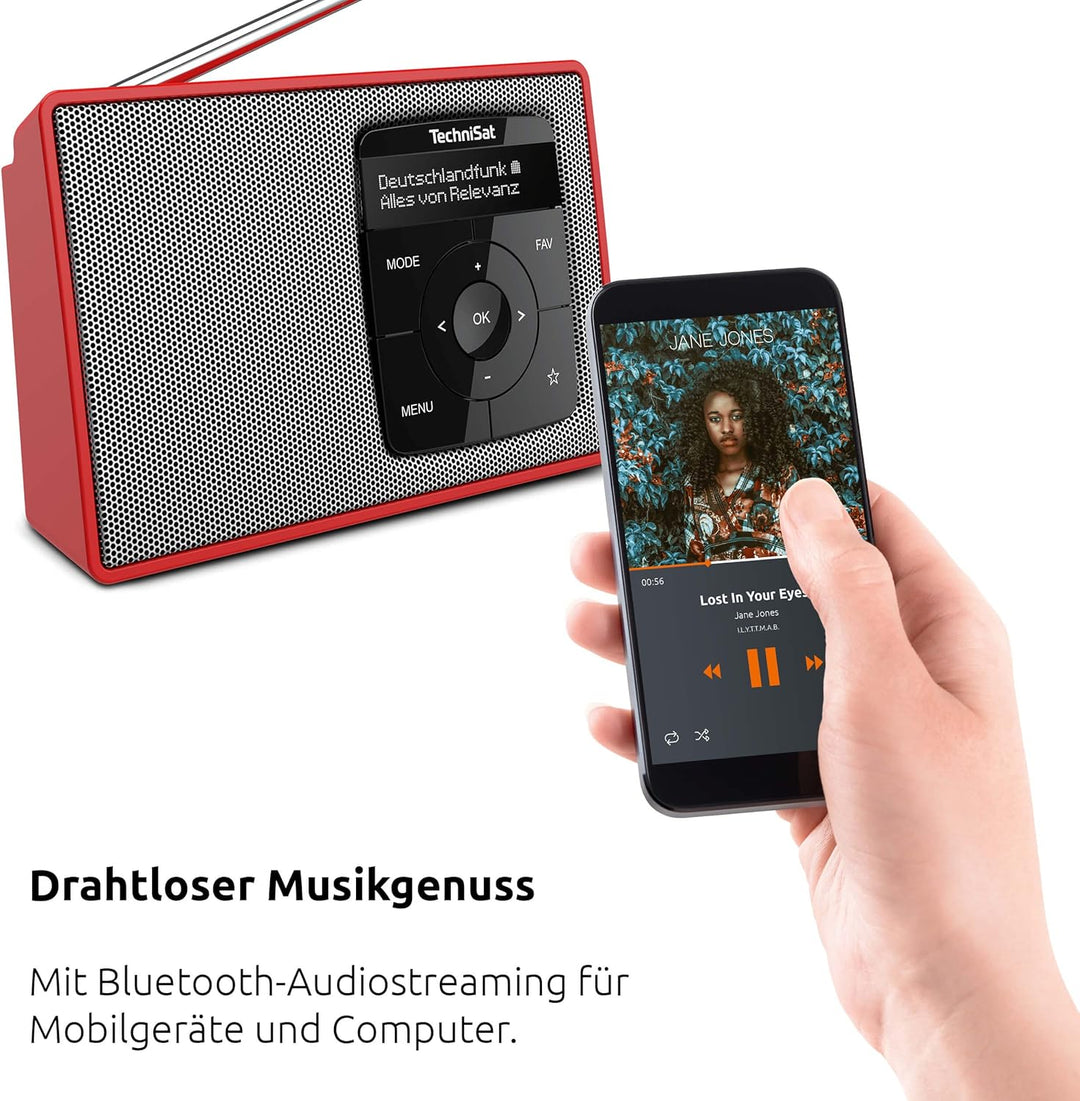 TechniSat DIGITRADIO 2 - Tragbares DAB+/UKW-Radio mit Akku (mit Bluetooth Audiostreaming, Weckfunkti