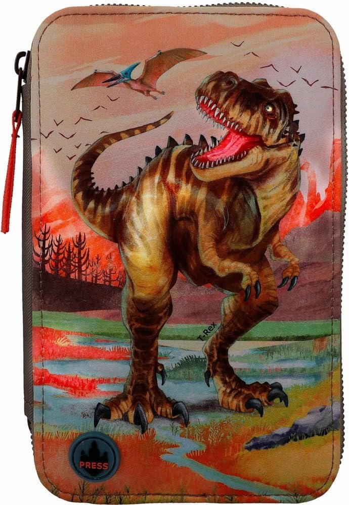 Dino World 12381 3-Fach Federtasche LED Khakibraun