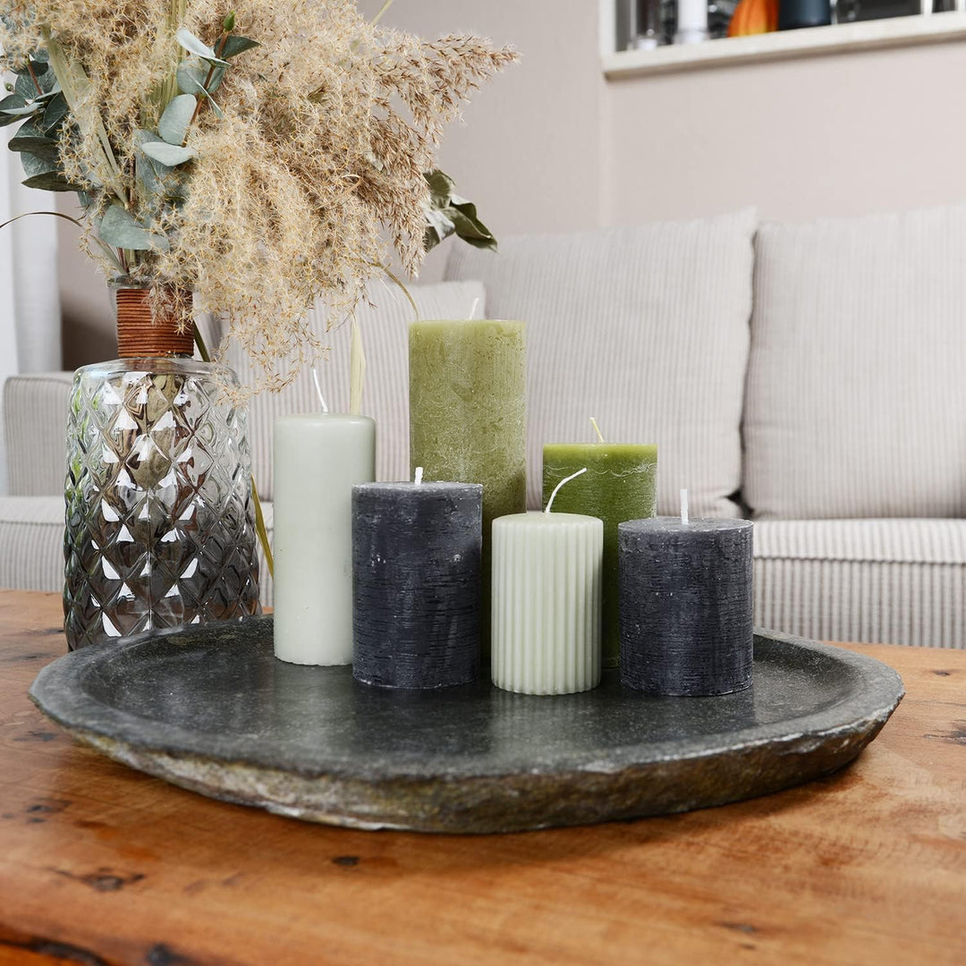 wohnfreuden Naturstein Tablett grau rund 40 cm - Steintablett innen poliert Dekoration Steinschale