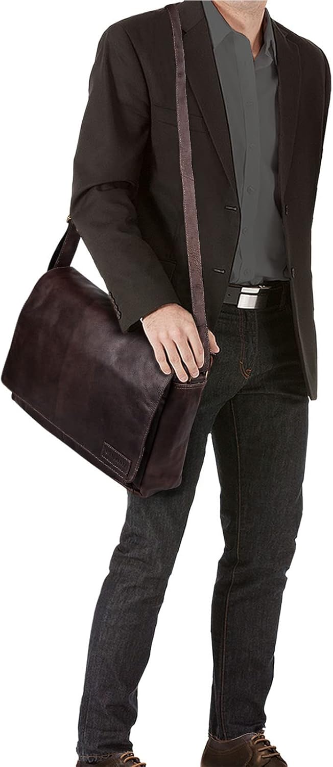 STILORD 'Rick' Schultertasche Leder für 15,6 Zoll Laptop Umhängetasche Aktentasche Bürotasche Unitas