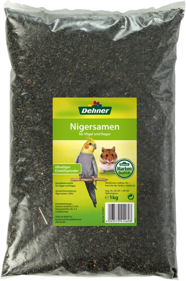 Dehner Vogel- und Nagerfutter, Nigersaat, 10 x 1 kg (10 kg) Nigersaat 1 kg (10er Pack), Nigersaat 1